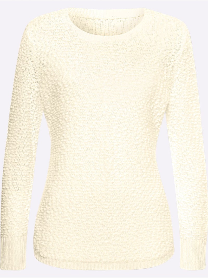 Pull encolure ronde fil fantaisie doux - taille standard - moda vilona Ecru - Kiabi