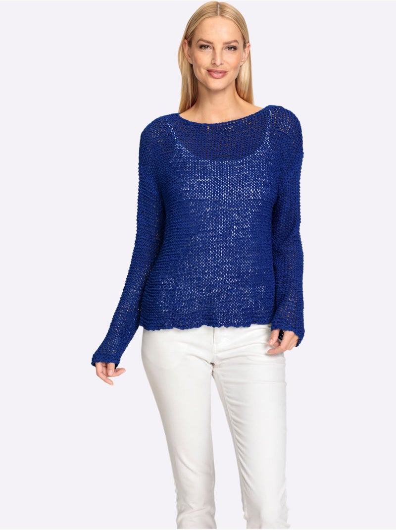 Pull Encolure Ronde Joli Fil Fantaisie - Taille Standard - Helline Bleu roi - Kiabi