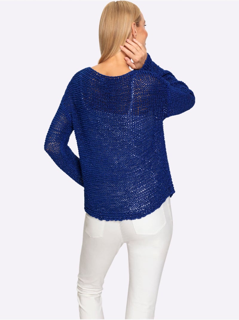 Pull Encolure Ronde Joli Fil Fantaisie - Taille Standard - Helline Bleu roi - Kiabi