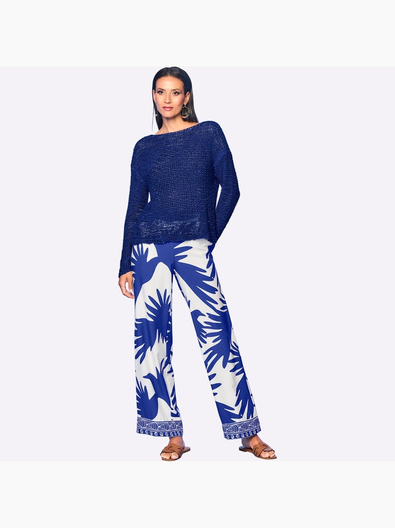Pull Encolure Ronde Joli Fil Fantaisie - Taille Standard - Helline Bleu roi - Kiabi