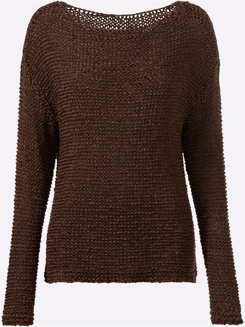 Pull Encolure Ronde Joli Fil Fantaisie - Taille Standard - Helline Marron/Choco - Kiabi