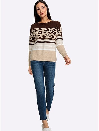Pull Encolure Ronde Joli Motif Léopard - Taille Standard - Helline
