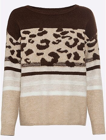 Pull Encolure Ronde Joli Motif Léopard - Taille Standard - Helline