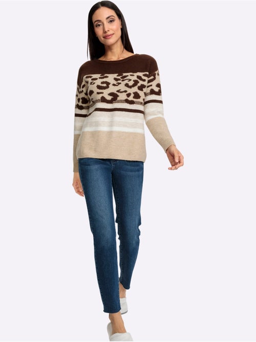Pull Encolure Ronde Joli Motif Léopard - Taille Standard - Helline - Kiabi Pull Encolure Ronde Joli Motif Léopard - Taille Standard - Helline - Kiabi
