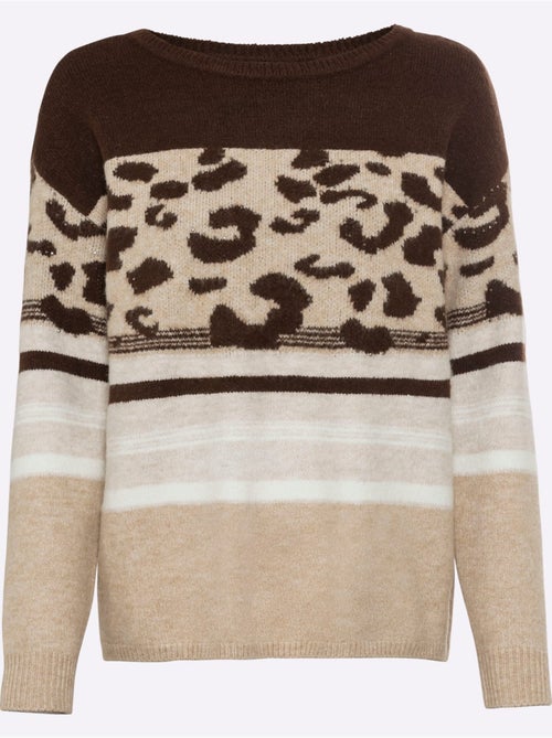 Pull Encolure Ronde Joli Motif Léopard - Taille Standard - Helline - Kiabi Pull Encolure Ronde Joli Motif Léopard - Taille Standard - Helline - Kiabi