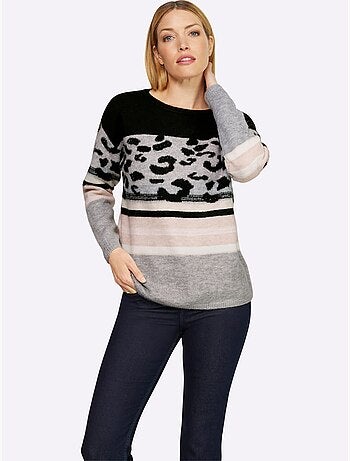 Pull Encolure Ronde Joli Motif Léopard - Taille Standard - Helline