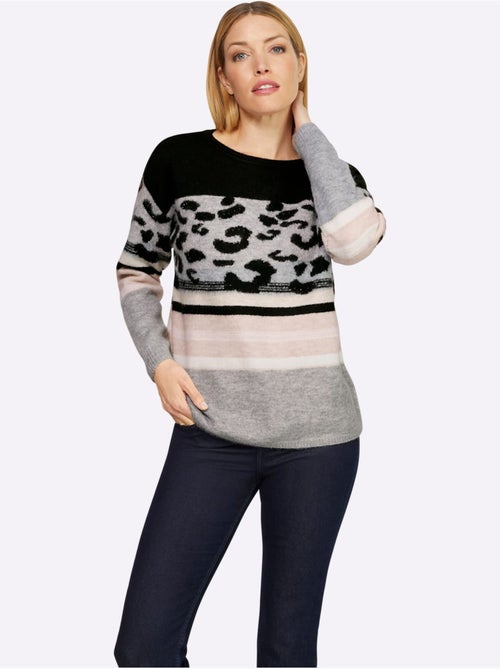 Pull Encolure Ronde Joli Motif Léopard - Taille Standard - Helline - Kiabi