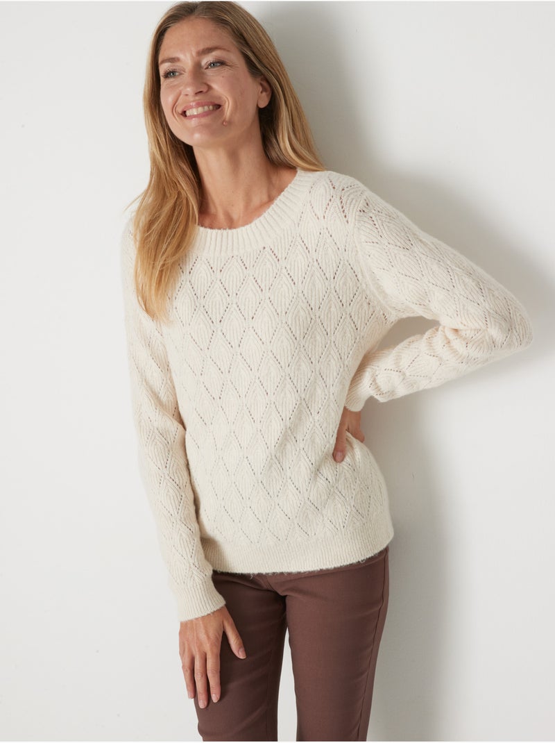 Pull encolure ronde maille fantaisie - DAXON Ecru - Kiabi