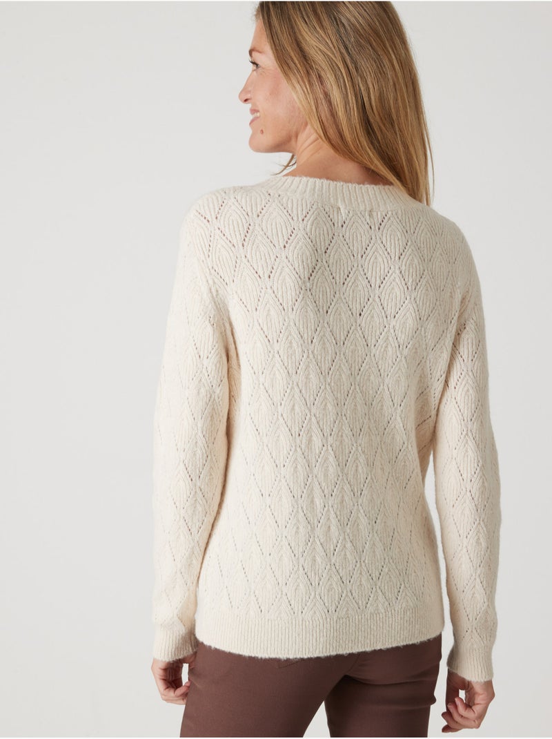 Pull encolure ronde maille fantaisie - DAXON Ecru - Kiabi