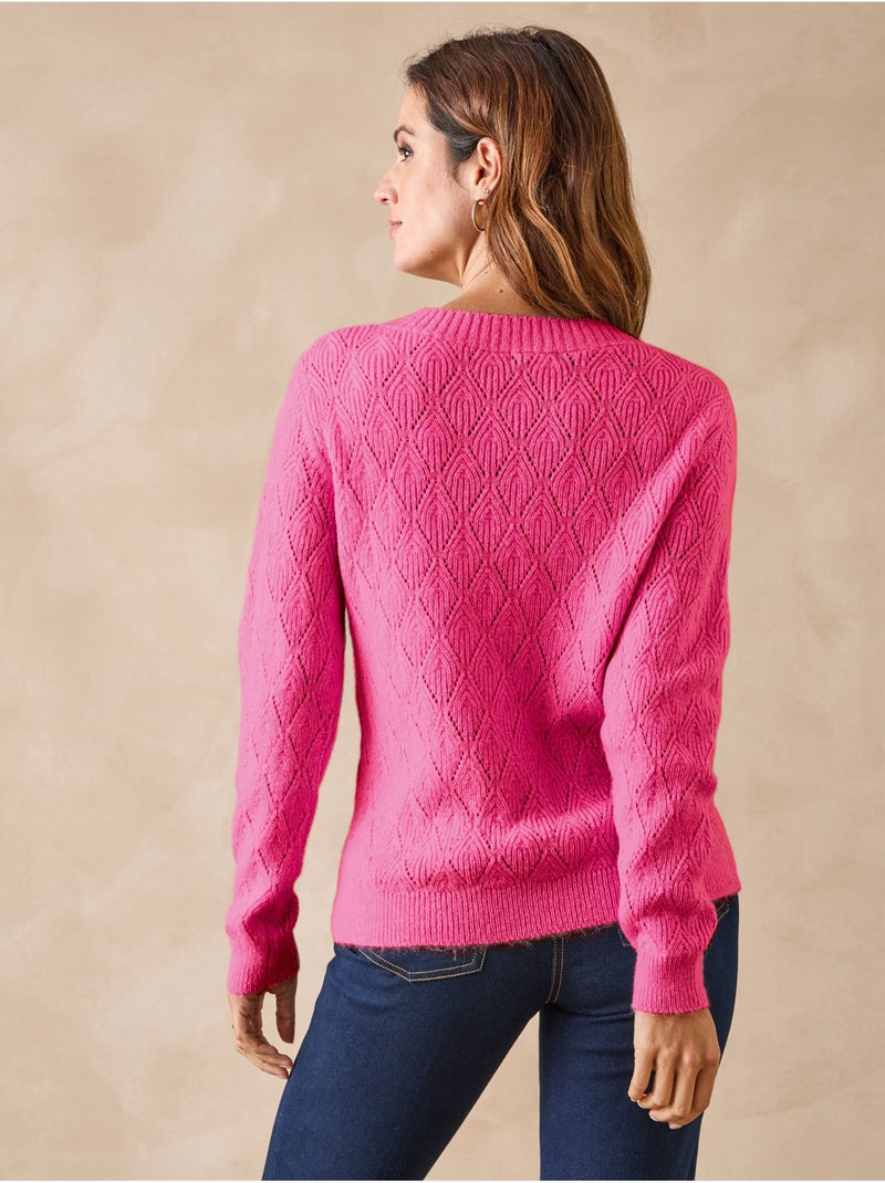 Pull encolure ronde maille fantaisie - DAXON Rose fushia - Kiabi