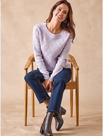 Pull encolure ronde maille fantaisie