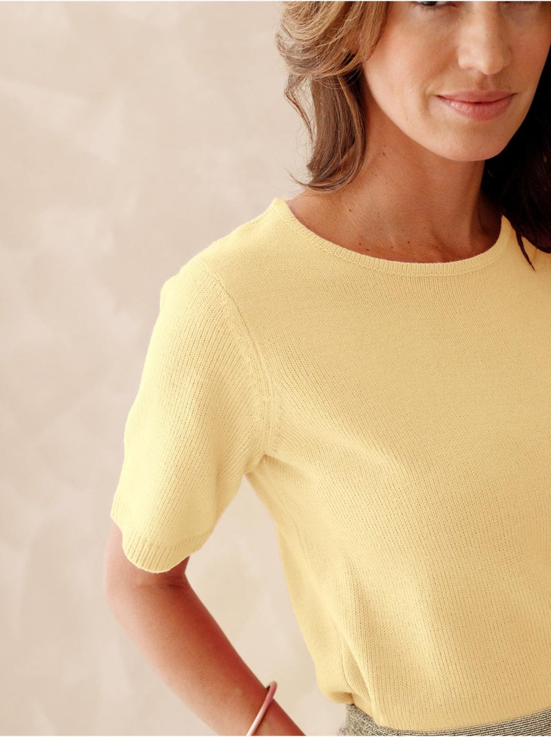 Pull encolure ronde manches courtes - DAXON Jaune clair - Kiabi