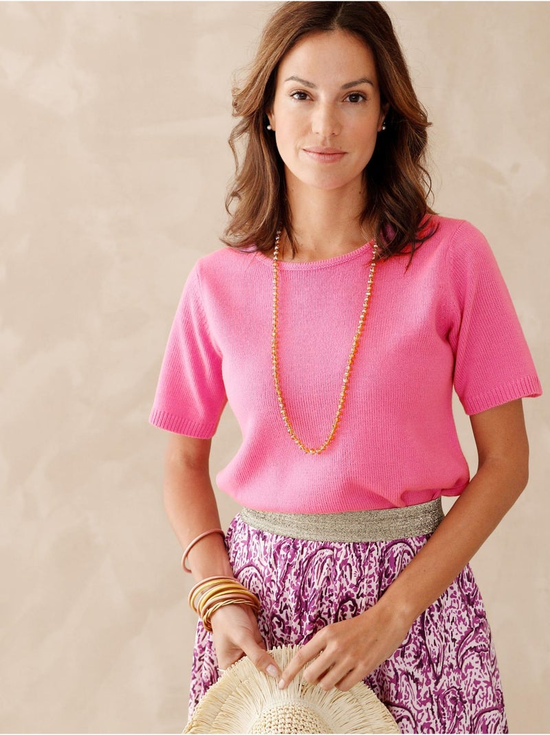 Pull encolure ronde manches courtes - DAXON Rose foncé - Kiabi