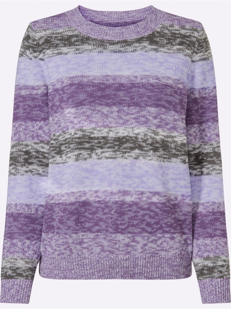 Pull Encolure Ronde Motif à Rayures Tendance - Taille Standard - Moda Vilona Violet - Kiabi
