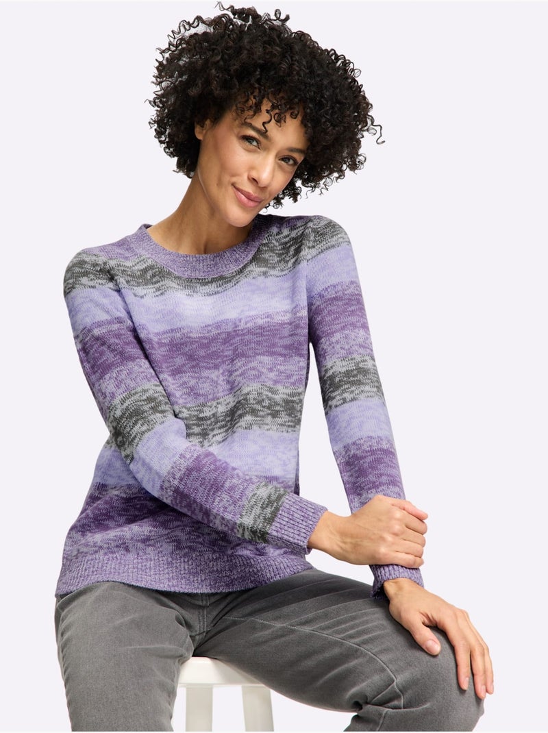 Pull Encolure Ronde Motif à Rayures Tendance - Taille Standard - Moda Vilona Violet - Kiabi
