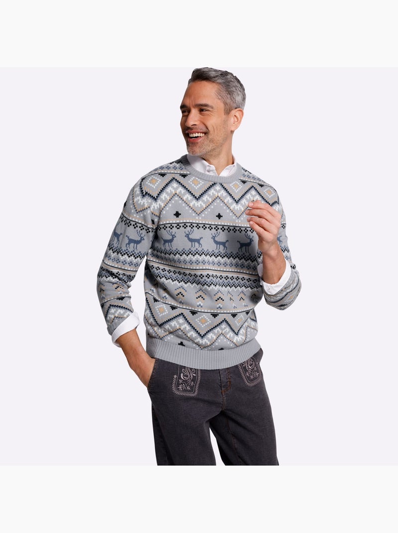 Pull encolure ronde motif graphique - taille standard - moda vilona Gris Noir - Kiabi