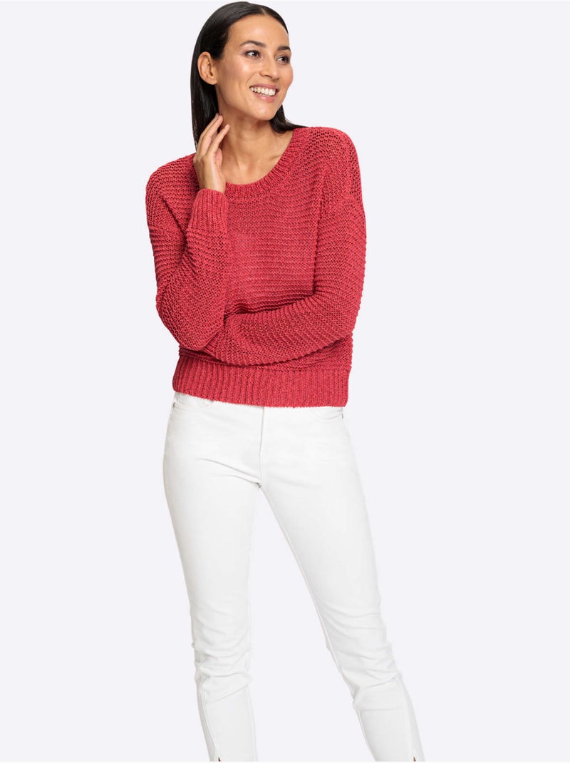 Pull Encolure Ronde Motif Maille Moderne - Taille Standard - Helline Rose - Kiabi