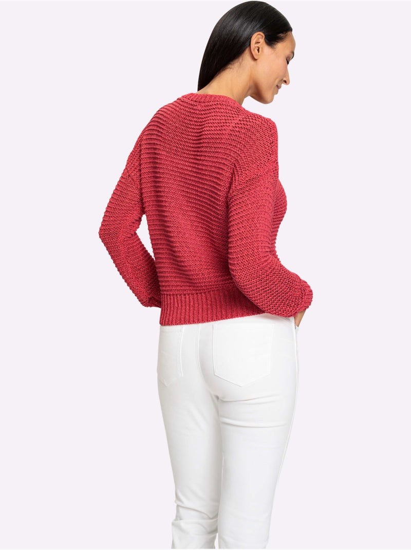 Pull Encolure Ronde Motif Maille Moderne - Taille Standard - Helline Rose - Kiabi