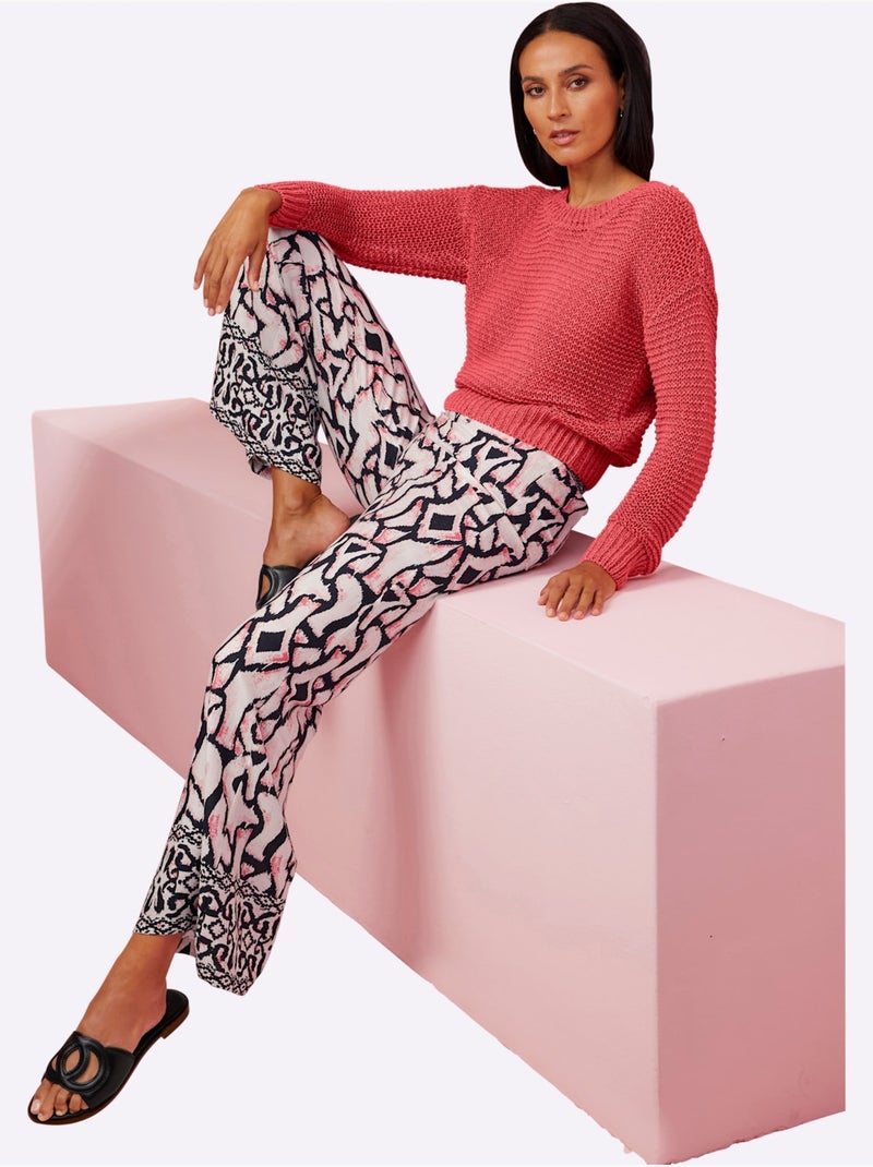 Pull Encolure Ronde Motif Maille Moderne - Taille Standard - Helline Rose - Kiabi