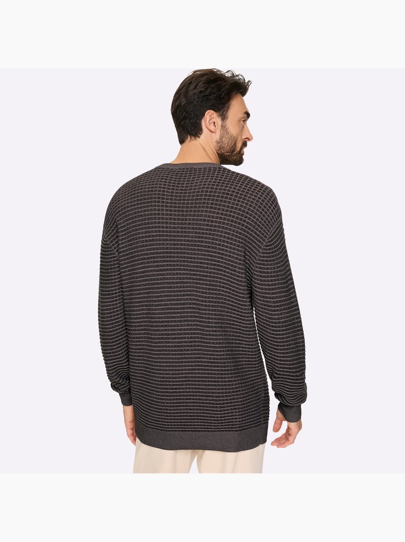 Pull encolure ronde motif structuré tendance - taille standard - witt Gris - Kiabi
