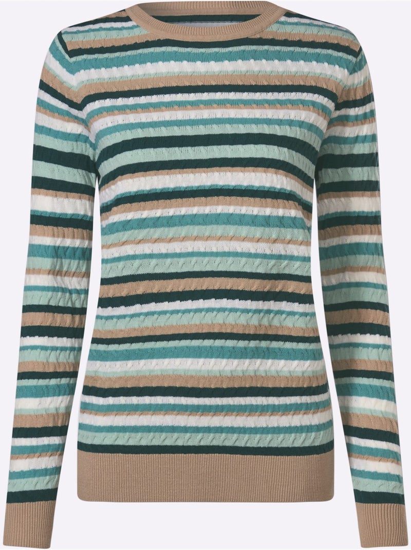 Pull Encolure Ronde Motif Torsadé Sportif - Taille Standard - Moda Vilona Bleu Vert - Kiabi