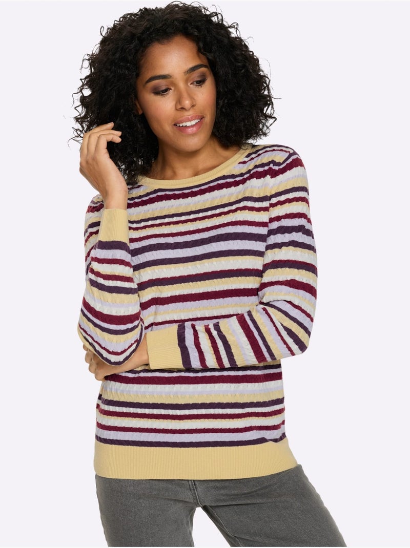 Pull Encolure Ronde Motif Torsadé Sportif - Taille Standard - Moda Vilona Mauve - Kiabi