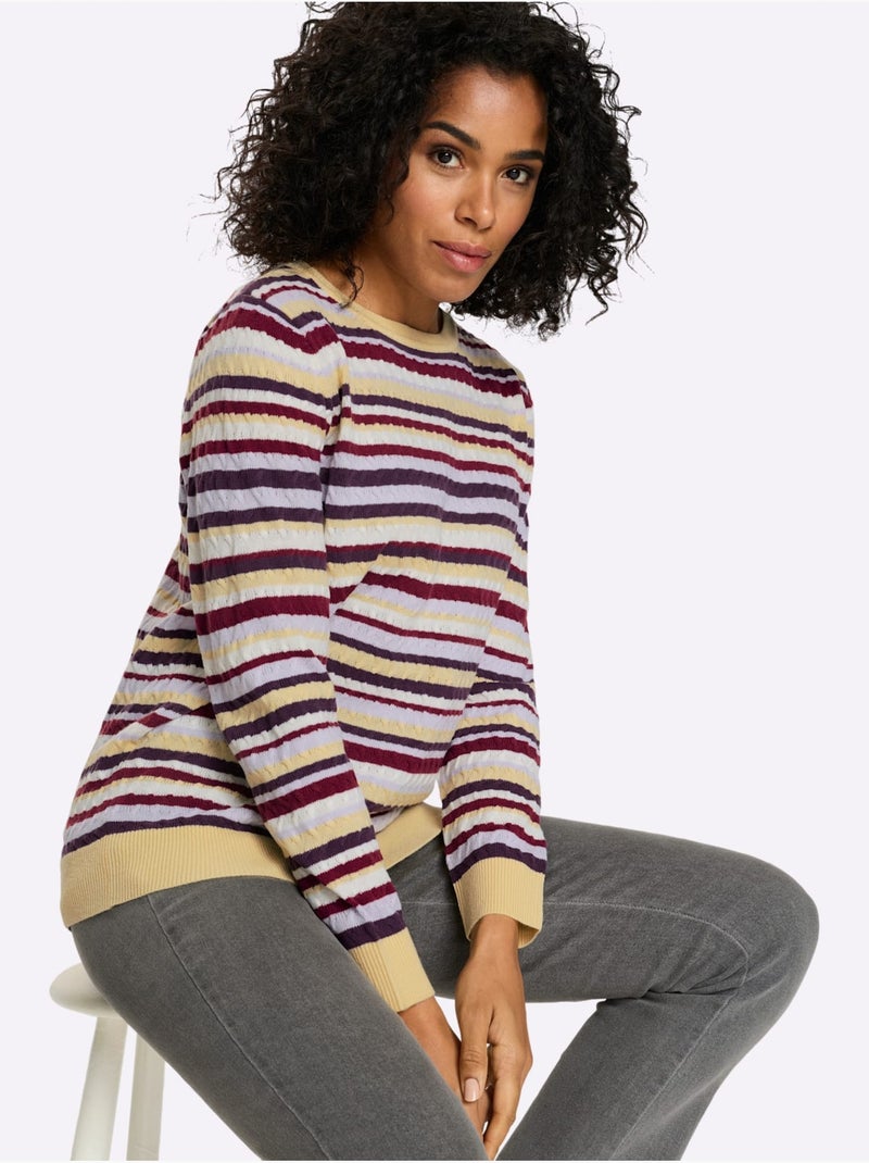 Pull Encolure Ronde Motif Torsadé Sportif - Taille Standard - Moda Vilona Mauve - Kiabi