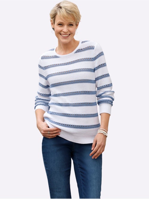 Pull Encolure Ronde Motif Tricoté Avec Partie Ajourée Devant - Taille Standard - Moda Vilona - Kiabi