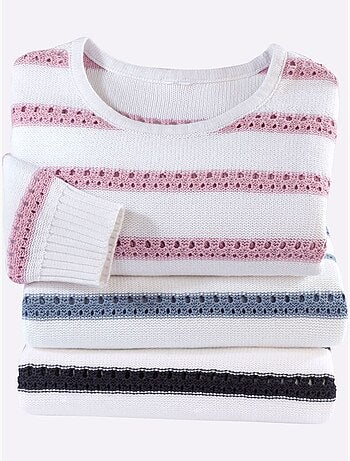Pull Encolure Ronde Motif Tricoté Avec Partie Ajourée Devant - Taille Standard - Moda Vilona