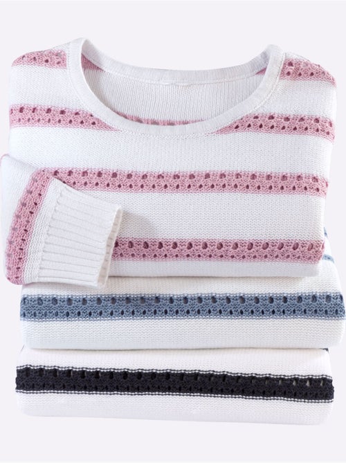 Pull Encolure Ronde Motif Tricoté Avec Partie Ajourée Devant - Taille Standard - Moda Vilona - Kiabi