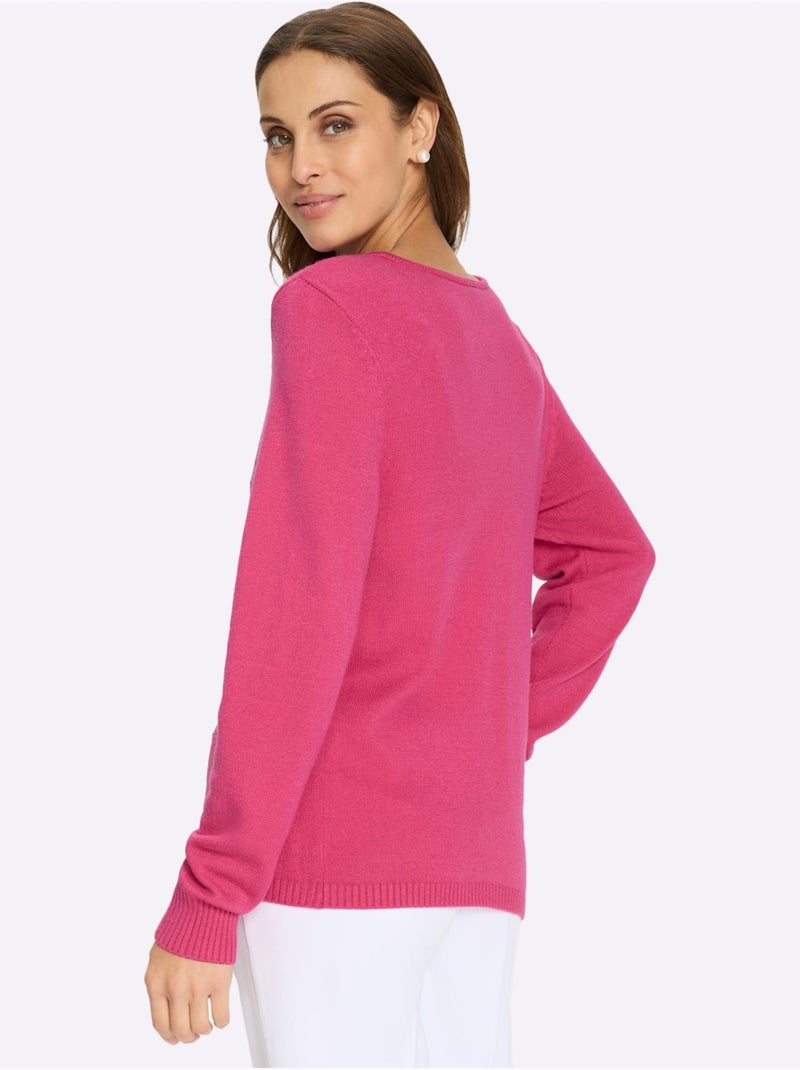 Pull Encolure Ronde Petites Pierres Brillantes Fantaisie - Taille Standard - Witt Rose fushia - Kiabi