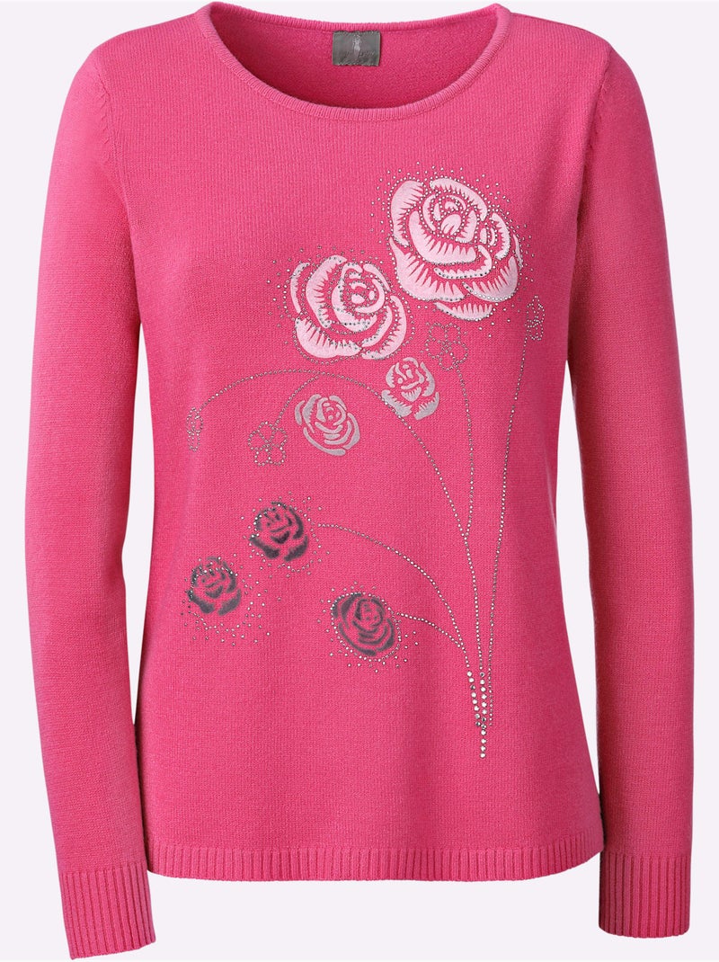 Pull Encolure Ronde Petites Pierres Brillantes Fantaisie - Taille Standard - Witt Rose fushia - Kiabi