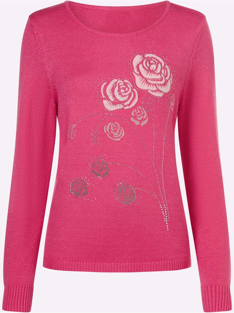 Pull Encolure Ronde Petites Pierres Brillantes Fantaisie - Taille Standard - Witt Rose fushia - Kiabi