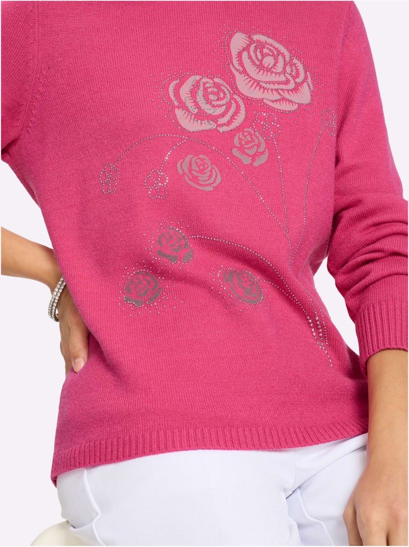 Pull Encolure Ronde Petites Pierres Brillantes Fantaisie - Taille Standard - Witt Rose fushia - Kiabi