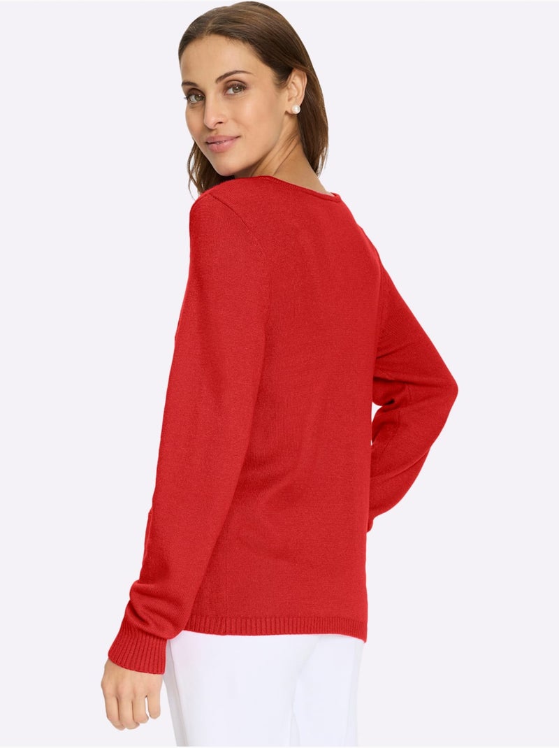 Pull Encolure Ronde Petites Pierres Brillantes Fantaisie - Taille Standard - Witt Rouge - Kiabi