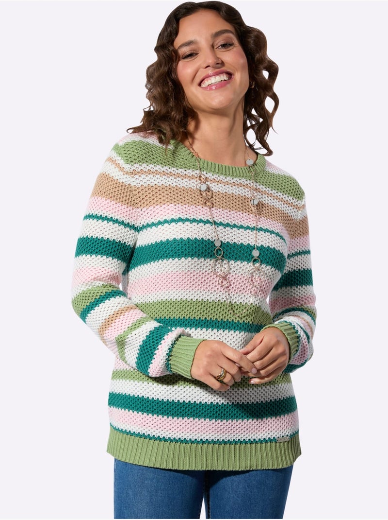 Pull Encolure Ronde Pur Coton - Taille Standard - Witt Vert/Rose - Kiabi