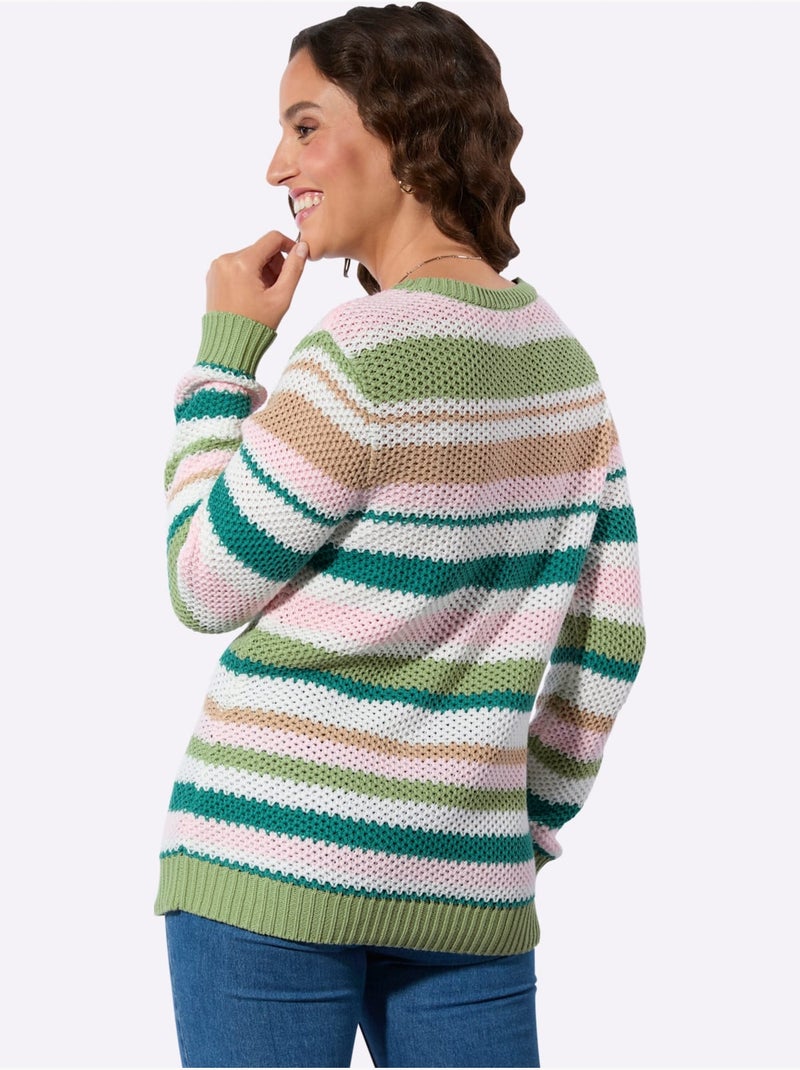 Pull Encolure Ronde Pur Coton - Taille Standard - Witt Vert/Rose - Kiabi