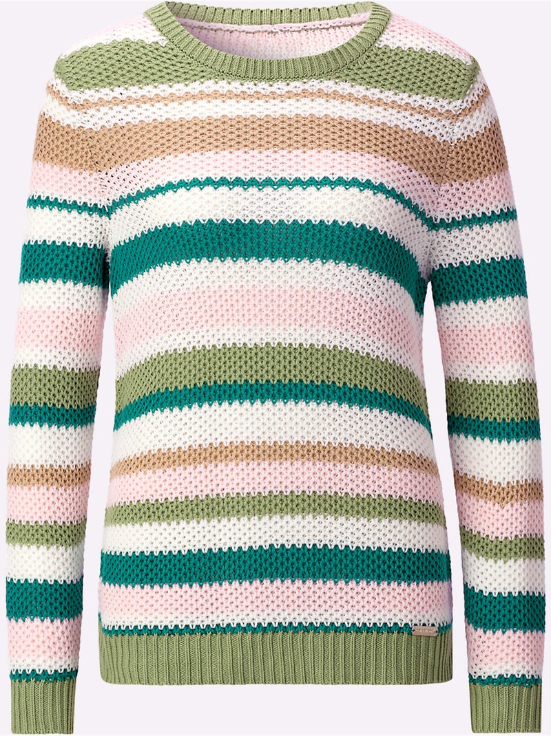 Pull Encolure Ronde Pur Coton - Taille Standard - Witt Vert/Rose - Kiabi