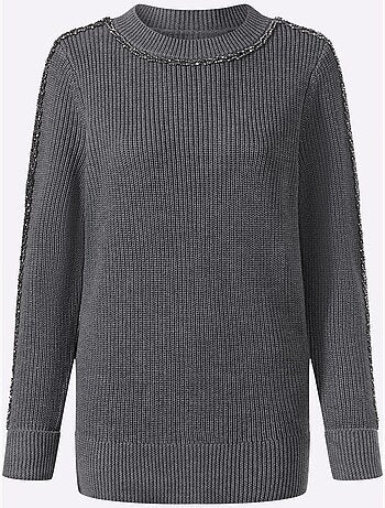 Pull encolure ronde superbes perles fantaisie - taille standard - helline