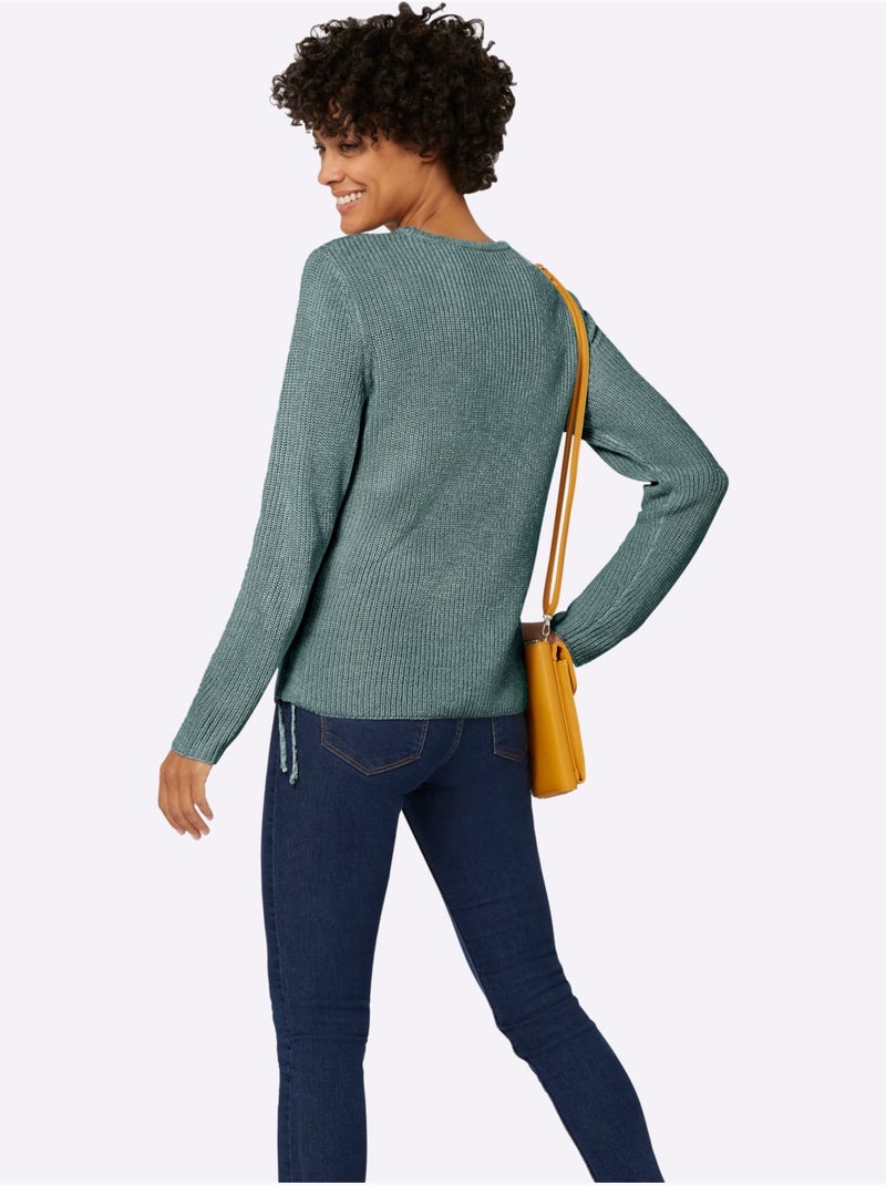 Pull encolure ronde tricot chiné - taille standard - witt Blanc Vert - Kiabi
