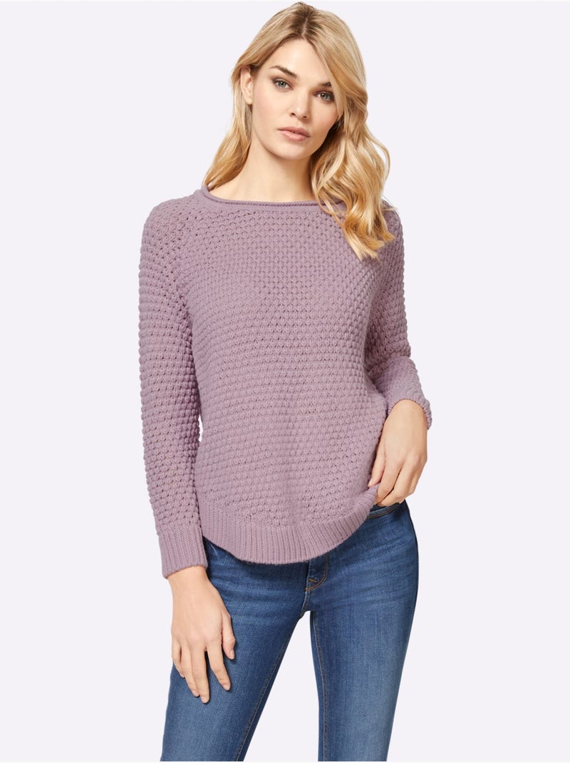 Pull encolure ronde tricot doux - taille standard - helline Mauve - Kiabi