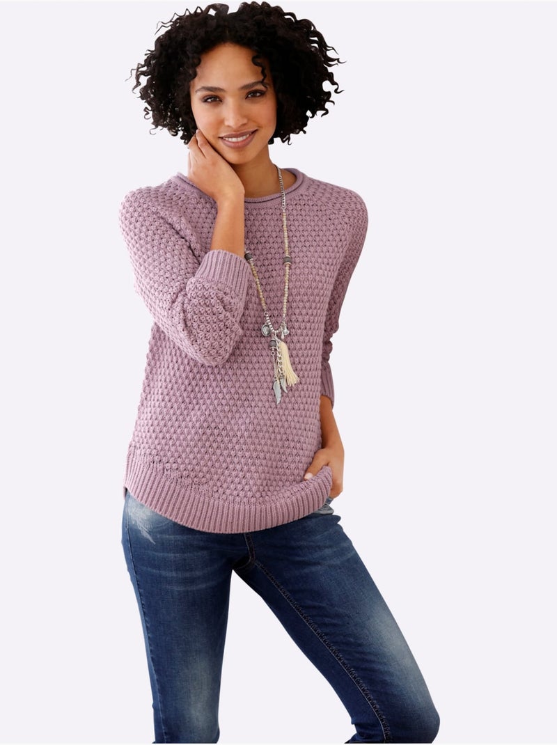 Pull encolure ronde tricot doux - taille standard - helline Mauve - Kiabi