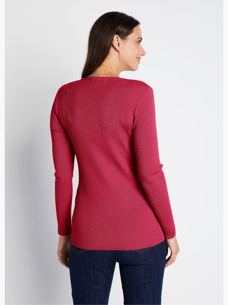 Pull encolure tunisienne avec laine mérinos - Afibel Framboise - Kiabi
