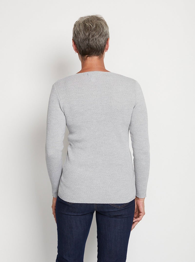 Pull encolure tunisienne avec laine mérinos - Afibel Gris chiné - Kiabi