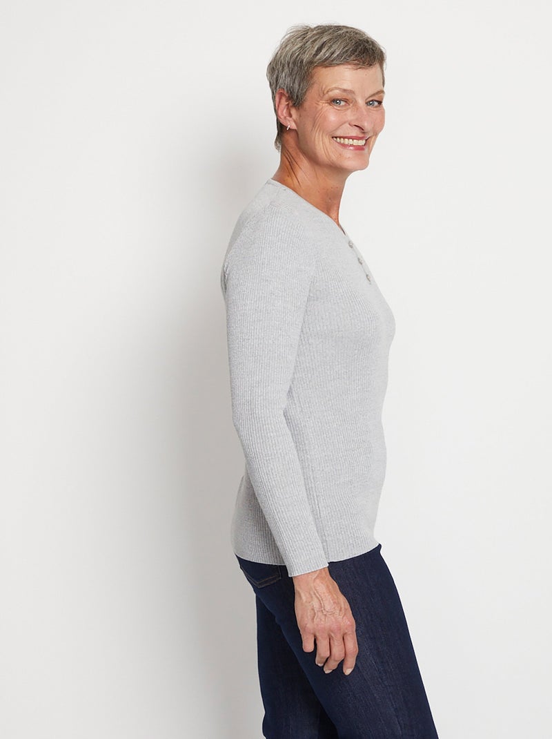 Pull encolure tunisienne avec laine mérinos - Afibel Gris chiné - Kiabi