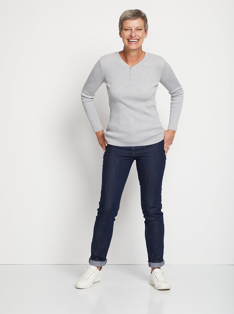 Pull encolure tunisienne avec laine mérinos - Afibel Gris chiné - Kiabi