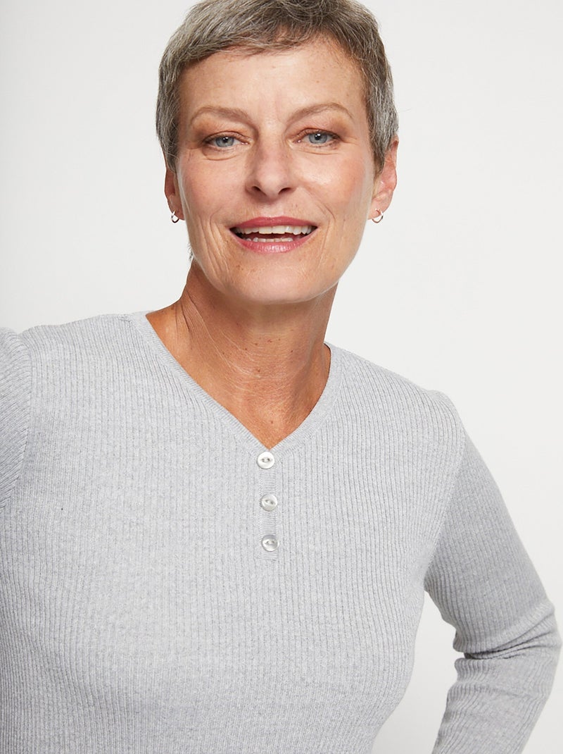 Pull encolure tunisienne avec laine mérinos - Afibel Gris chiné - Kiabi
