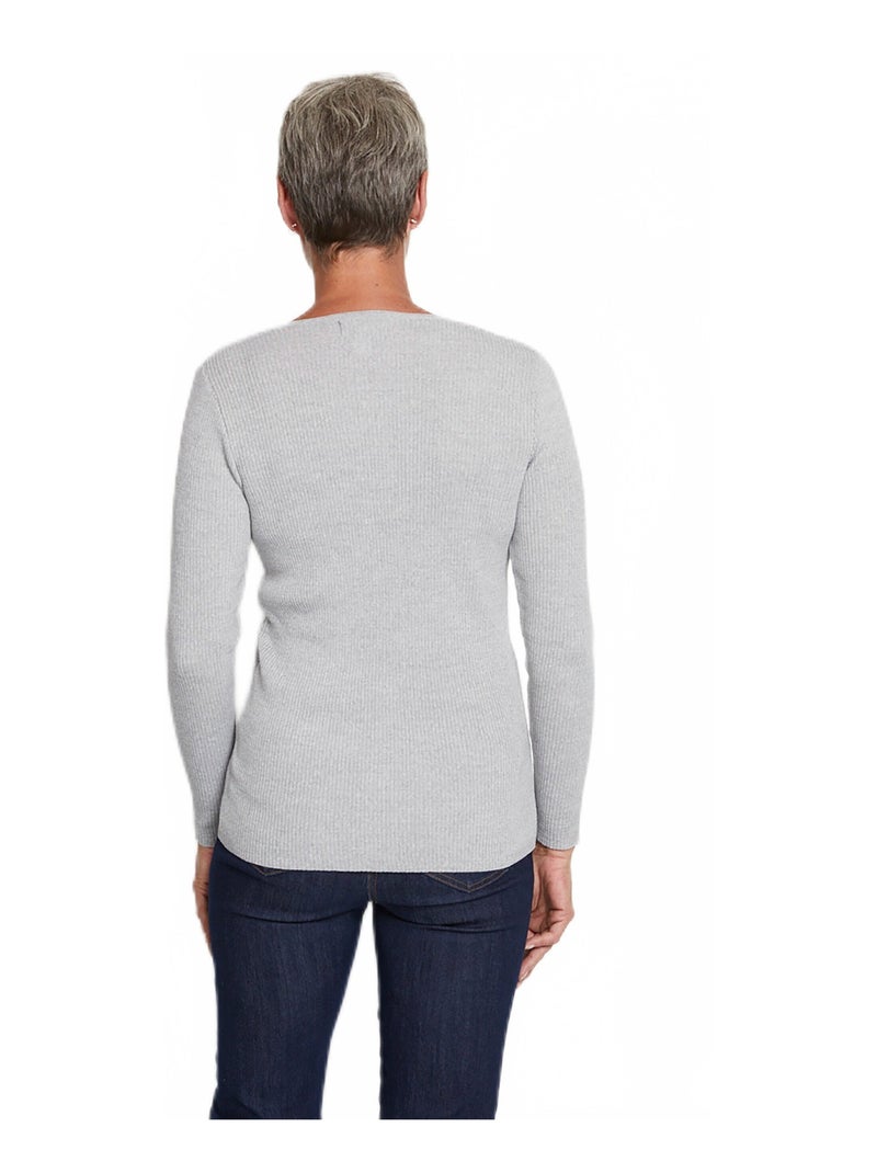Pull encolure tunisienne avec laine mérinos - Afibel Gris - Kiabi