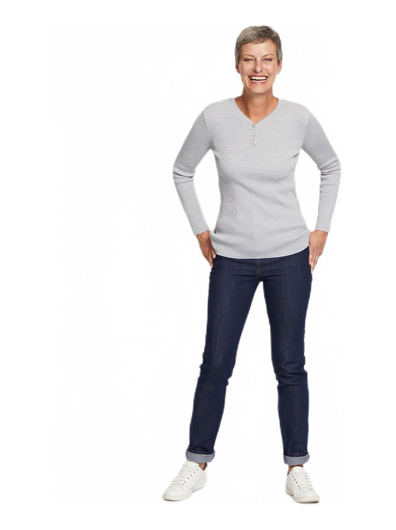 Pull encolure tunisienne avec laine mérinos - Afibel Gris - Kiabi