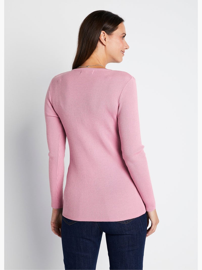 Pull encolure tunisienne avec laine mérinos - Afibel Rose poudré - Kiabi